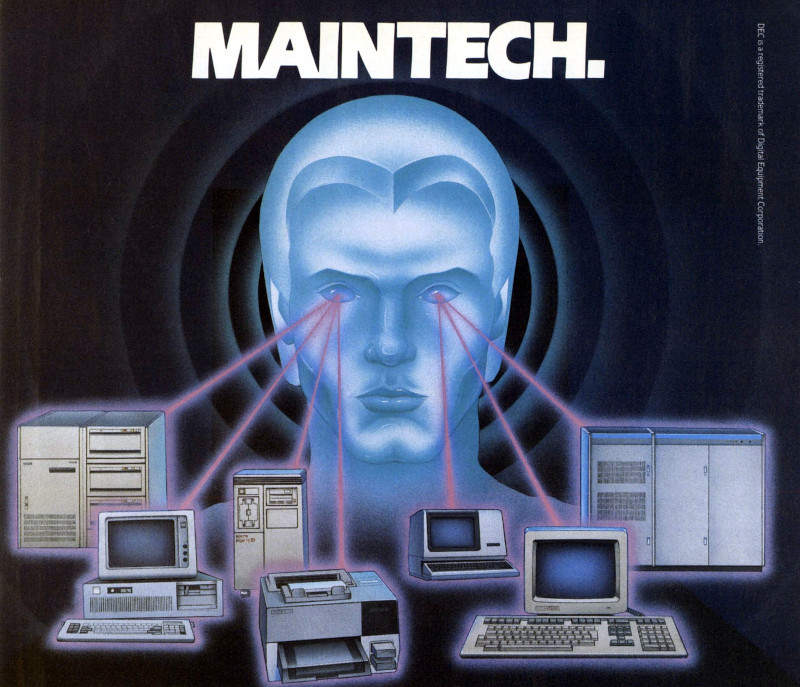 Illustration from an advertisement for Maintech Computer Maintenance Service in DEC Professional (March 1988)