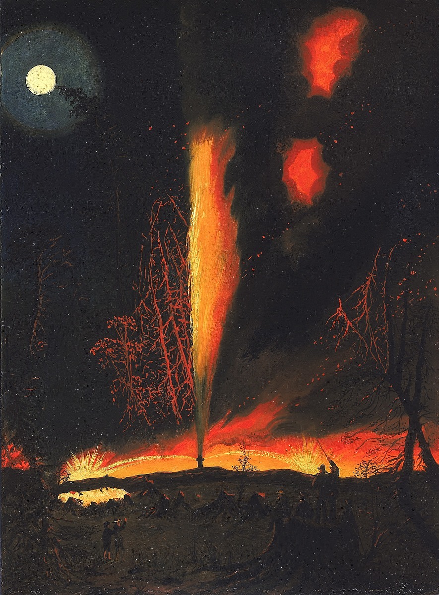 Burning Oil Well at Night, near Rouseville, Pennsylvania (1863).